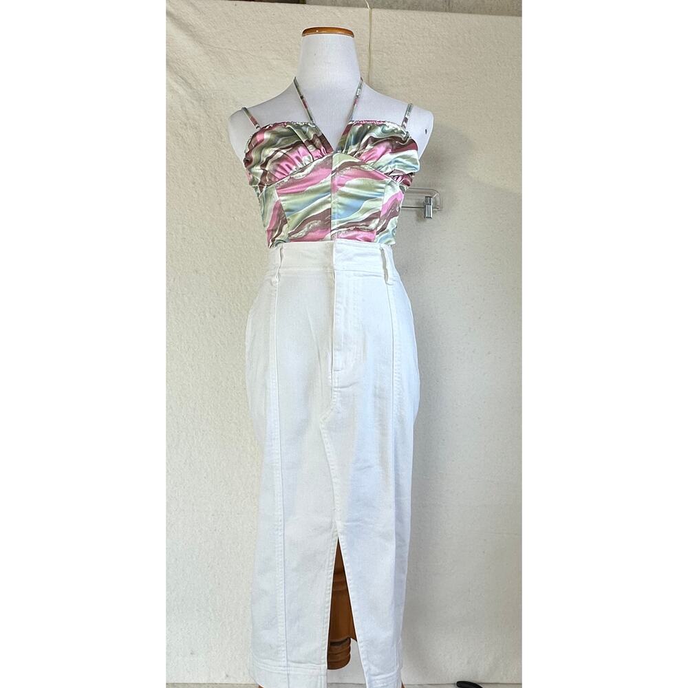 I.N.C. White Denim Long Skirt with high front slit Women's Sz 8 Beachy Vacation
